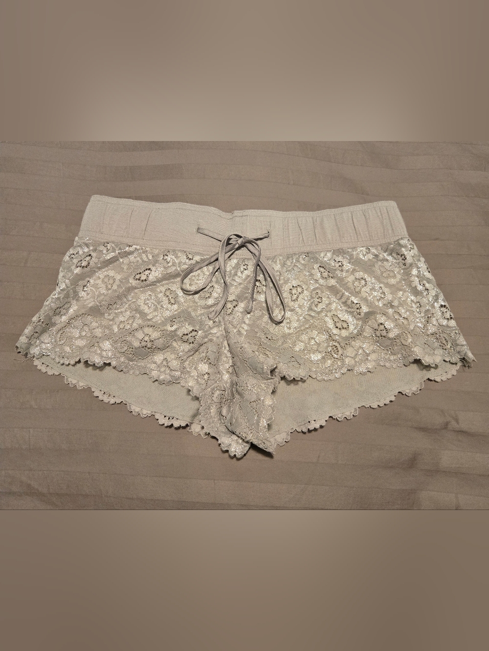 La Senza Shiny Grey Floral Lace Lounge Shorts S